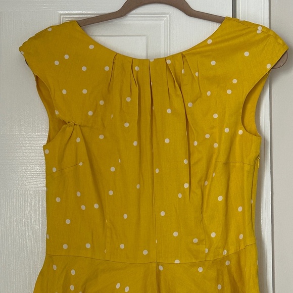 Boden Yellow Polka Dot Swishy Dress Full Skirt Cap Sleeve Tall Size 6 Long L - Picture 4 of 11
